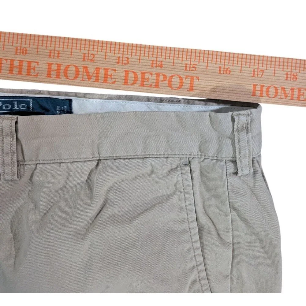 Polo Ralph Lauren Khaki Chino Shorts Mens 36 Flat Front Classic Fit Blue Pony